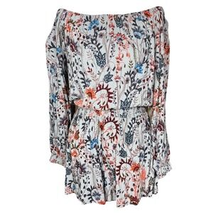 Free People Floral Print Off Shoulder Long Sleeve Romper Women's Size Small